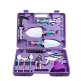 Garden Tool Set, 10 Pieces Gardening Tools Kit with Purple Flower Print, Ergonomic Handle Trowel Rake Weeder Pruner Shears Sprayer