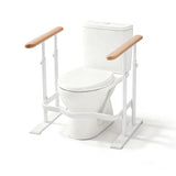 PXNTLA Toilet Safety Rails for Seniors - Toilet Safety Frame with Dual Pillars, Waterproof Nighttime Reflective Base, 3-Speed Height Adjustment (White, Double Pillar)