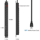 HHSOET Rotating 12 Outlet Surge Protector Power Strip 1200J, 10FT, Black, 2