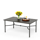PHI VILLA Patio Table for 6, 64" Black Metal Dining Table w/Umbrella Hole