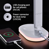 IHAO Luxury Multifunctional LED Desk Lamp10W Qi Wireless Charger Digital Alarm Clock Ambient Light & Temperature Display Adjustable Eye-Care Table Lamp with Leather Texture Design Table Lamp-U20 White