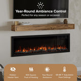 Modern Ember Highmark 60 Inch Smart Linear Electric Fireplace - Premium Flame with 10 Colors, Sleek Hidden Vent Design, Install Recessed in-Wall or Wall-Mount, WiFi Enabled.