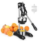 TONGCHANT XXL Cast Iron Juicer Hand-Press for Orange Lemon Lime Pomegranate Grapefruit Citrus with Dual Pattern & Stainless Steel Cup, Heavy-Duty Manual Juicer for Large fruits, Black