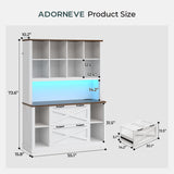ADORNEVE Tall Farmhouse Bookshelf with Storage Drawers,White & Walnut