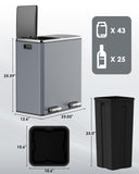 Dual Trash Can, Stainless Steel Kitchen Garbage Can, Double Compartment Classified Rubbish Bin