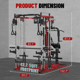 FAGUS H All in One Home Gym System Workout Station with Adjustable Weight Bench,Multi-Function Smithe Machine Power Cage with Cable Crossover,Tripe-Sided Independent Load Posts Functional Trainer, Red