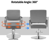 Pro Barber Salon Chair with Hydraulic Pump, 441lbs Heavy Duty Salon Chair Leather Seats Beauty Spa Hair Styling Chairs, 360° Rotatable Multi-Function Footrest for Hair Stylist Barbershop(Grey&Silver)