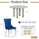 SSLine Faux Stone Round Dining Table Set for 6 w/Velvet Chair,Mars Pattern