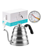Barista Warrior Gooseneck Kettle with Thermometer - 1.2L Pour Over Coffee & Tea Kettle, 18/8 Stainless Steel Gooseneck Kettle Pot, Precision Pour Drip Spout, Suitable for All-Stoves (40 fl oz)