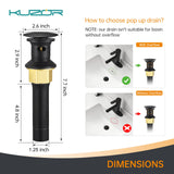 KUZOR Matte Black Pop Up Bathroom Sink Drain with Overflow, 2 Pack
