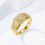 Oseew Round Cut Moissanite Rings Wedding for men Hip Hop Iced Out Luxury Men's Moissanite Ring sterling silver/ 10k 14k 18k gold square frame Design (yellow gold)