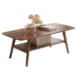 Wayshome 100% Solid Oak Wood Coffee Table with Storage Shelf, 2-Tier Rectangle Coffee Table for Living Room, Modern Center Table for Living Room (Walnut Colour, 47.24" W x22.05 D x 17.32" H)