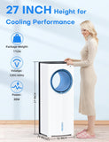 CENSTECH Windowless Portable Air Conditioners, 27" Bladeless Evaporative Air Cooler w/Dual Tanks for 24H Cooling, 4 Modes & 3 Speeds, 25FT Remote&Timer, 360° Swing Swamp Cooler Air Conditioner Indoor