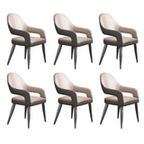 Quvex Modern Scratch-Resistant Leather Dining Chairs Set of 6 with Arms, Upholstered Kitchen Chairs with Ergonomic Curved Back & Natural Latex Cushion Seat, Heavy-Duty Metal Legs, Light Grey/Grey