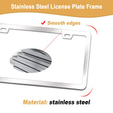 Aootf License Plate Frames Covers - Stainless Steel Car Tag Holder and Clear Flat Shield, Unbreakable Front Rear Protector with Chrome Screws Caps, 2 Sets
