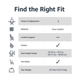 Padded Mid-Back Height Adjustable Office Computer Desk Chair with Armrest, 26"D x 23.75"W x 42"H, Black Amazon Basics