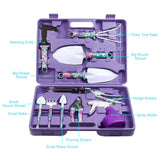 Garden Tool Set, 10 Pieces Gardening Tools Kit with Purple Flower Print, Ergonomic Handle Trowel Rake Weeder Pruner Shears Sprayer