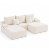 Boneless Couch Cloud Modular Sectional Sofa, Modern Convertible L Shaped 3 Seat Corduroy Deep Seat Boneless Couches with 5 Pillows for Living Room, Apartment (Beige, Left Facing Chaise+Ottoman)