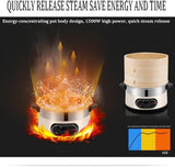 1500W Electric Food Steamer | 2-Tier Bamboo Steamer with 60-Min Timer | Auto Shut-Off & Boil Dry Protection