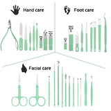 Tseoa Manicure Set Personal Care, Nail Clipper Kit, Professional Nail Clipper Pedicure Set, Nail Tools with Luxurious Travel Case, Gifts for Men Women Family Friend, 31 Pieces (Green)