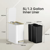 GibHerz Small Bathroom Trash Can with Lid Soft Close, 5L / 1.3 Gallon Slim Garbage Can with Removable Inner Bucket, Step Stainless Steel Trash Bin for Office, Bathrooms, Bedroom, Living Room (White)