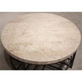 BOWERY HILL Contemporary Round Stone Top Coffee Table in Alabaster Travertine for Living Room, 36" D x 36" W x 18" H
