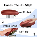 AidFree Automatic Electric Can Opener for Seniors for Kitchen:Anyone can Hands Free,One Touch Opener,Durable Blades,Rechargeable, Smooth Edge, Lightweight Small Size, Red