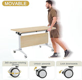 12 Person Folding Conference Table, 47.2in Mobile Meeting Training Table with Silent Wheels, Foldable for Offices, Classrooms, Libraries