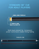 KONLLEN Carbon Fiber Pool Cue, Low Deflection Shaft with Pro Taper, Ebony Inlay Design, 12.5mm Tip, Adjustable Weight System