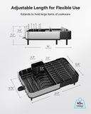 SUNLY Expandable Dish Drying Rack, Versatile Brackets for Pots & Pans, Space Saving Kitchen Drying Rack, Dish Racks for Kitchen Counter, Stainless Steel Dish Drainers with Extendable Spout, Black