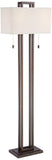Possini Euro Design Modern Standing Floor Lamp 62" Tall Bronze Brown Openwork Frame 2-Light Oatmeal Linen Fabric Rectangular Shade Decor for Living Room Reading House Bedroom Home Office House