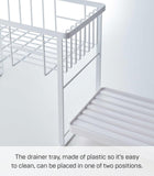 YAMAZAKI Home Two-Tier Adjustable Dish Drainer Rack, Compact Drying Rack with Hooks, Utensils Holder, Steel, Draining Spout, Water Resistant, No Assembly Req.