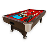 SIMBASHOPPING 7 Foot Pool Table – Modern Billiard Table with Red Felt, Ball Return and Accessories Included - Red Devil