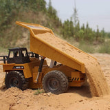 kkny Remote Control Construction Dump Truck Toy 2.4G RC 6 Channel Bulldozer 4 Wheel Driver Mine Construction Alloy Metal Vehicle Truck 1:18 with 2 Rechargeable Batteries for Boys Birthday Gift Age 6+
