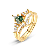 Natural Moss Agate Ring Set Kite Cut Moss Agate and Lab Diamond Engagement Ring for Women 10K/14K/18K Gold/Sterling Silve Personalized Yellow Gold Kite Moss Agate Wedding Ring for Women Free Engraving
