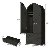 Gyfimoie Black Armoire Wardrobe Closet with 2 Drawers, 74.8" Wooden Wardrobe with 2 Doors, Freestanding Closet Armoire Cabinet with Hanging Rack, Clothing Storage Cabinet for Bedroom (Black)