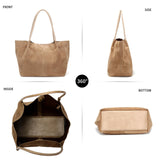 Suede Tote Bag for Women with Leather Purse Large Capacity Work Travel Handbags Ladies Shoulder Bags (Khaki)