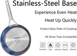 MsMk Frying pans nonstick with lid Blue, 10-inch Durable skillet, Titanium and Diamond Non Stick Non-Toxic Coating From USA, Even Heating
