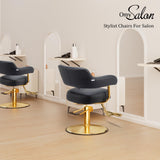 OmySalon Barber Chairs for Barbershop Black and Gold Styling Chair, Salon Chair for Hair Stylist Heavy Duty Hydraulic Pump, 360°Swivel with Footrest, Hairdressing Home Beauty Spa Braiding Equipment