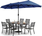 PHI VILLA 8 Pcs Patio Outdoor Dining Set w/ 13ft Patio Umbrella