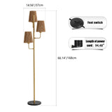 XZHGCEE Boho Floor Lamp for Living Room:3 Light Rattan Floor Lamp for Bedroom, Gold Standing Lamp with Foot Switch, Coastal Rustic Tall Lamp, No Bulb