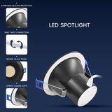 LUXRITE 4 Inch LED Recessed Ceiling Light with J-Box, CRI90, 12W, 5CCT Selectable 2700K-5000K, 960 Lumens, Dimmable Canless Downlight, Wet Rated, IC Rated, ETL Listed, Black Trim (12 Pack)