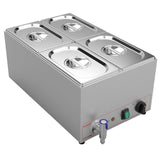 Valgus Commercial Stainless Steel 4 Sections Bain Marie Food Warmer 16 Qt Buffet Server with Lid and Tap for Home, Catering, Restaurants