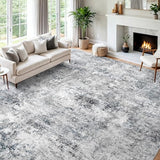 12x18 Washable Area Rug: Extra Large Abstract Living Room Rugs BlueGray