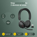 Jabra Evolve2 65 Bluetooth Wireless Headset with Mic for Calls and Music, Dual-Ear Headphones with USB-A Adapter and Charging Stand, Up to 37 Hours Battery, Works with Microsoft Teams, Black