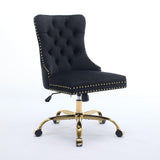 Black Velvet Vanity Chair with Wheels, Armless Home Office Desk Chairs