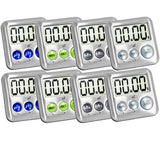 Elegant Digital Kitchen Timer Stainless Steel - Variety 8 Pack - Strong Magnet - Loud Alarm - Large Display - Auto Memory - Auto Shut-Off - (2 Each Silver, Lime, Plumberry, Charcoal 8-Pack)