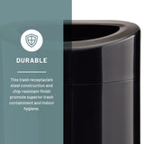 Safco Open Top Trash Can, 14 Gallon Stainless Steel, Modern Garbage Can for Indoor Use, Black