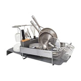 KitchenAid Compact to Full Size Expandable, Rust Resistant Satin Coated Dish Rack with Angled Self Draining Drain Board and Removable Flatware Caddy, 24-Inch, Charcoal