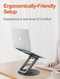 tounee Telescopic Laptop Stand for Desk with 360° Swivel Base, Sit to Stand, Height Adjustable